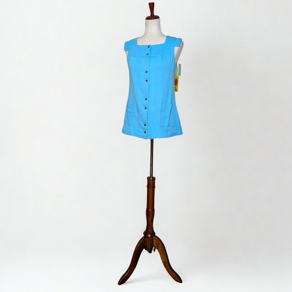 VTG Deadstock‎ Montgomery Ward 70's Turquoise Blue Button Up Tunic Top Size 7 - Picture 3 of 12